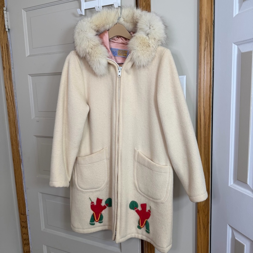 Vintage INUVIK PARKA‎ ENTERPRISES Wool Eskimo Appliqué Fur Trimmed Hood Parka 14